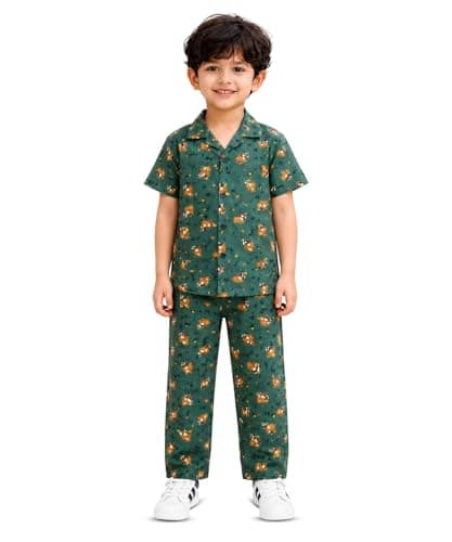 3BROS Unisex Pure Cotton Short Sleeve Kids Night Dress for Boys & Girls Nightwear/Sleepsuit/Sleepwear/Loungewear Night Suit for Boys and Girls Top and Pyjama Combo Set (Multicolor-31, 7-8 Years)