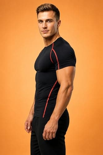 NEVER QUIT Men's Compression Half Sleeve T-Shirt, Dry Fit, Stretchable, for Gym, Workout, Running, Activewear (in, Alpha, L, Regular, Black/Red) 3