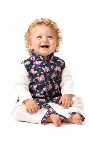 A.T.U.N. (ALL THINGS UBER NICE) Baby Boys Pure Cotton Ethnic Kurta Pyjama Set with Printed Nehru Jacket | Traditional Indian Festive Clothing Set for Infants | Elegant Wedding Celebration Outfit