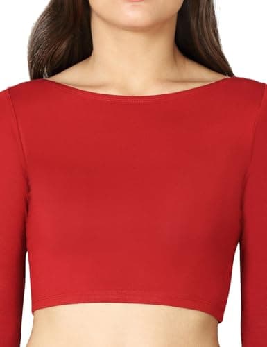 VSTAR Women's Cotton Viscose Solid Half Sleeve Snug Fit Blouse, Medium, Red 4
