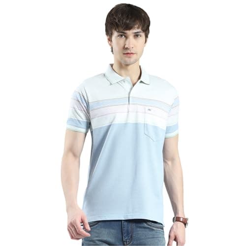 Monte Carlo Men's Regular Fit Striped Polo T-Shirt | Half Sleeve | Collared Neck | Casual Wear T Shirt for Men's Sky L (Pack 1)