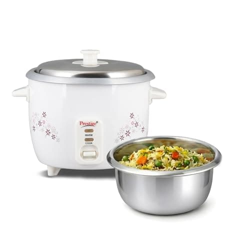 Prestige Delight PRWO 1.5 L Electric Rice Cooker|Detachable power cord|Durable body|Cool touch handles|White| Raw capacity-0.6L|Cooked capacity-1.5 L|Cooks for a family of 4 to 5 members