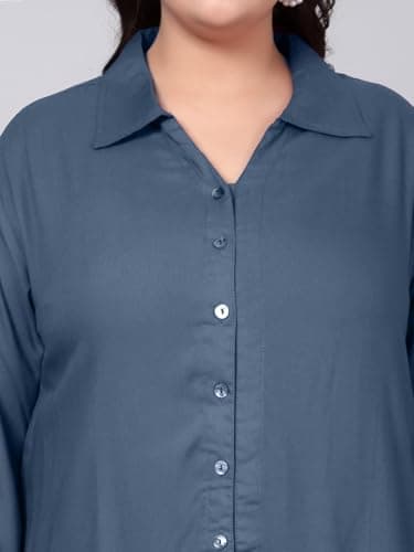 Indietoga Women's Plus Size Casual Rayon Longline Shirt (P10001563_Grey Solid_7XL) 2