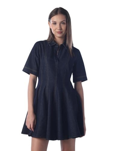 ONLY Women's Solid Fit and Flare Blue Dress 3