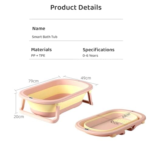 StarAndDaisy Bath Tub for Baby 0-3 Years/Foldable Bath tub for Kids with Cushion & temerature Sensor, Space Saving Design, Newborn Baby Folding Bathing Tub Girls & Boys, Easy to Store -Pink 2