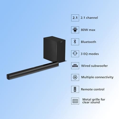 Philips TAB4319 Soundbar: 2.1 CH 80W Wired Subwoofer, Powerful Bass Effect – Bluetooth, HDMI ARC & Multiple Connectivity 2