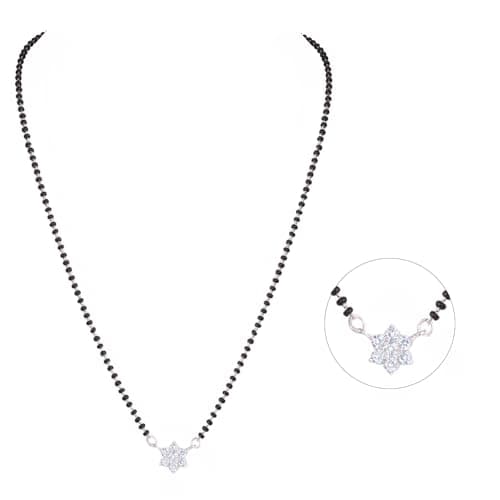 JFL - Jewellery for Less Traditional Ethnic Silver Plated Cz American Diamond Flower Shape Pendant Mangalsutra Set for Women.(Small),Valentine 5