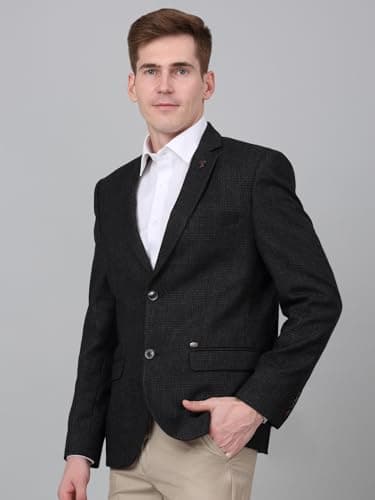 Cantabil Checkered Grey Full Sleeves Notch Lapel Formal Blazer for Men | Formal Blazer for Men | Men Blazer for Formal (MBZF00136_Charcoal_40) 2
