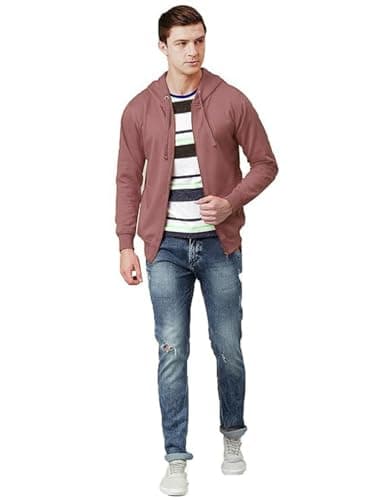 ADBUCKS Winter Wear Sweatshirt Hoodie with Zipper Cotton Fleece Jacket for Men's (Medium, Light Orange) 4