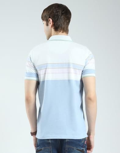 Monte Carlo Men's Regular Fit Striped Polo T-Shirt | Half Sleeve | Collared Neck | Casual Wear T Shirt for Men's Sky L (Pack 1) 4