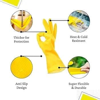 Conclood India Rubber Gloves | Reusable Gloves | Dish Washing Gloves | Use for Kitchen Cleaning, Bathroom, Toilet, Working, Painting, Gardening, Pet Care (Set of 3). 3