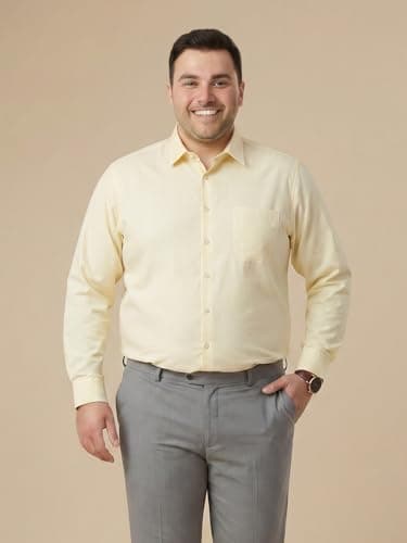 Thomas Scott Men's Premium Plus Size Regular Fit Textured Formal Shirt | 100% Cotton | Long Sleeves | Spread Collar (TS1925PS_Lemon_5XL) 2