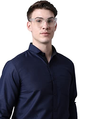 Majestic Man Slim Fit Cotton Blend Formal Shirts for Men (Large, Navy Blue) 2