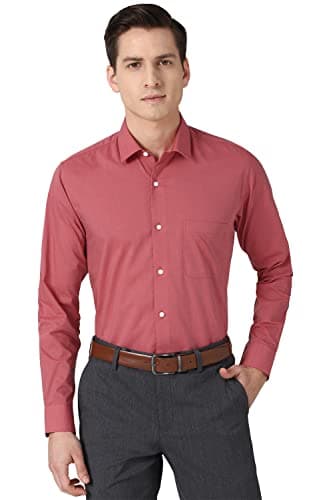 Peter England Men's Cotton Solid Regular Fit Shirt (PESFONUBM17140_Red 40)