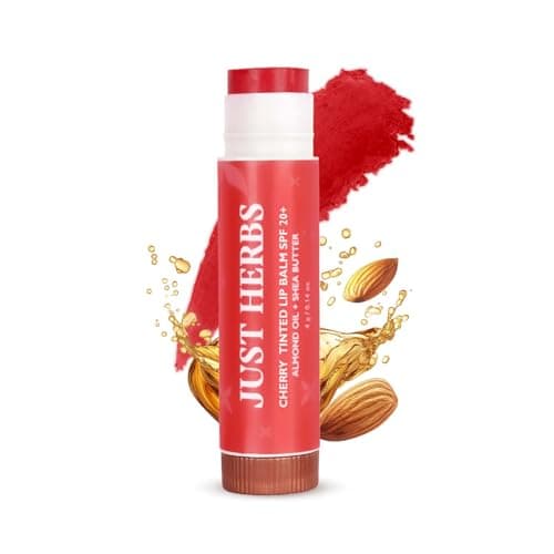 Just Herbs Tinted Lip Balm with SPF 20+ for Dry & Chapped Lips for Men & Women | Hydrating Lip Balm for Pigmented Lips - Cherry, 4g