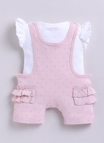 Smart Baby Dungaree Set for Baby Girls | Cotton Romper with T-Shirt | Soft & Breathable Fabric | Cat Doll | Snap Button Closure for Easy Diaper Change (Pink, 6-9 Months) 2