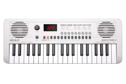 Akkord 37 Keys Music Keyboard – White Edition | 20 Rhythms, 10 Tones & 10 Demos, LED Display, Portable Beginner Piano Compatible | Kids, Beginner Keyboard with USB-C Cable included (Without Adapter)