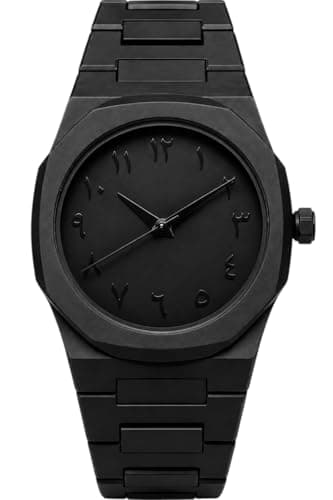 Minimalist Black Analog Watch, Slim Design, Feather-Light Weight, Alloy Band with Arabic Numberical Design for Men (Full Black)