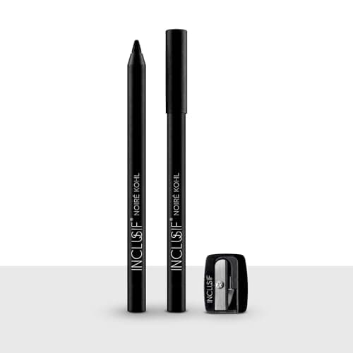 INCLUSIF Noiré Kohl Kajal Pencil with sharpener | Smudge-Proof, Waterproof & Sweat-Proof | 24H Intense Black | Enriched with Vitamin E & Almond Oil | Vegan, Cruelty-Free | 1.5g