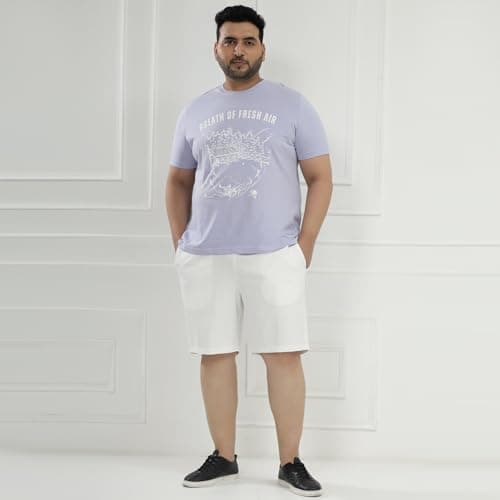 JOHN PRIDE Plus Size Men Regular Fit Mid-Rise Solid White Knee Length Cotton Elasticated Waist Regular Shorts (JPSOK13085_54_White) 5