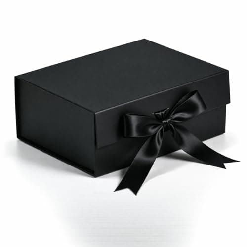 1 Piece Black Magnetic Gift Box with Ribbon for Birthday & Wedding Hamper, Collapsible Premium Gift Box for Return Gifts & Packaging (25 x 20 x 10 cm) (BLACK)
