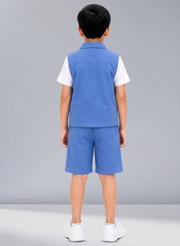 3BROS Kids Cotton Shirt Shorts Set for Boys Kids Clothing/Boys Clothing Set (Party/Festive) Wear (Blue, 7-8 Years) 4