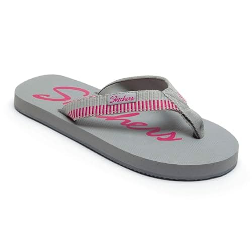 Skechers Womens COURTWALD INDIA Grey Hot Pink Casual Flip Flops, 6 UK