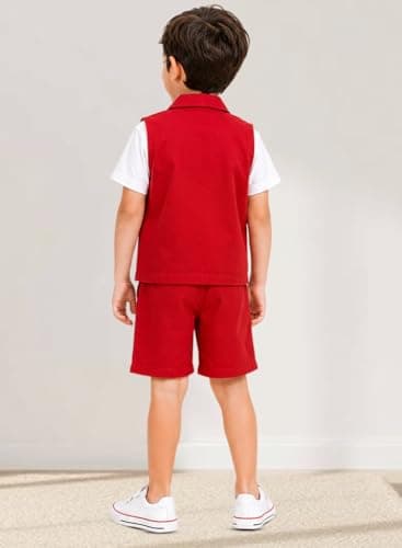 3BROS Kids Cotton Shirt Shorts Set for Boys Kids Clothing/Boys Clothing Set (Party/Festive) Wear (Red, 5-6 Years) 4