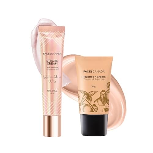 FACESCANADA Flawless Glow Combo - Strobe Cream Rose Gold (18ml) + Tinted Moisturizer - Light 01 (18 gm) | Illuminating & Glowing Makeup Base | Lightly Tinted BB Cream | Intense Hydration