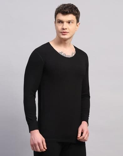 Monte Carlo Mens Regular Fit Solid Full Sleeve Round Neck Thermal Vest | Men Thermal Vest for Winter | Warm Inner Wear Top | Soft Stretchable Comfortable Body Warmer for Men Black L 4