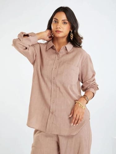 Amazon Brand - Anarva Women's Co-ord Set | Stylish Matching Top and Bottom Set | Loose-Fit Full-Sleeve Top with a Relaxed Silhouette (dusty-rose-gold-set-2xl-re) 5