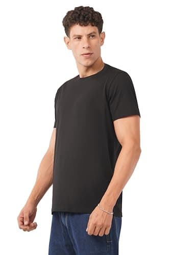 tinies Men's Cotton Crew Neck T-Shirt | Regular Fit Plain Solid Half Sleeve | Comfortable Casual T-Shirt for Men Cotton Tee Black 3