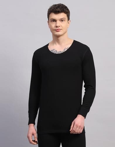 Monte Carlo Mens Regular Fit Solid Full Sleeve Round Neck Thermal Vest | Men Thermal Vest for Winter | Warm Inner Wear Top | Soft Stretchable Comfortable Body Warmer for Men Black L 2