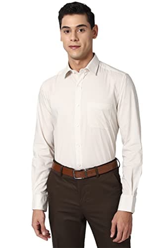 Peter England Men's Regular Shirt (PESFONUBR15296_Beige 42)