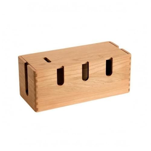 SNAPPSY Finger Joint Desktop Cable Management Box Cutout Slots Cable Management Box Rectangular Office Storage Smooth Finish for Desk, Workstation, Cherry Wood B