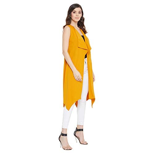 HYPERNATION Yellow Color Cotton Sleeveless Women's Shrugs(HYPW02941,S) 4