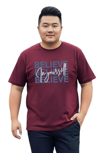 Khakey Men's Maroon Round Neck Half Sleeve Printed Cotton Plus Size T-Shirt | Tshirt for Men 3XL | Believe