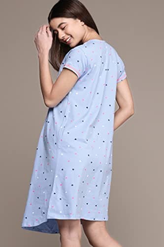 beebelle Women's Sky Blue Heart Print Maternity & Feeding Sleep Shirt Nightdress 1061 5