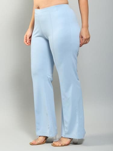 Plus Size Bell Bottom Lightweight Trouser for Women | Boot Cut Pants for Office Wear Sky Blue 3