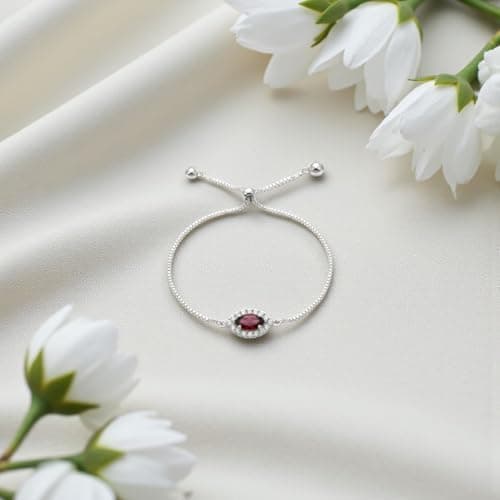 ACCESSHER Women's & Girls Silver Plated Maroon Marquise Crystal Adjustable Bracelet, Stylish Bangle Charm Chain Bracelet Gift For Birthday, Valentine's & Friendship 3