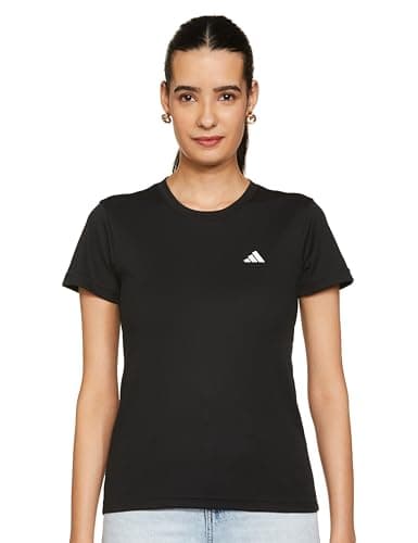 adidas Women's Polyester Geometric Regular Fit T-Shirt (Jj4204_Black/White