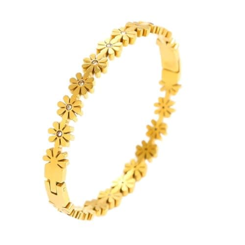 MEENAZ Gold Bangle Diamond Bracelets for Women Stylish | Stainless Steel Bangle for woman Floral Design Kada for Girls| Anti Tarnish Jewellery for women | Valentine Gift for girlfriend Ladies for woma