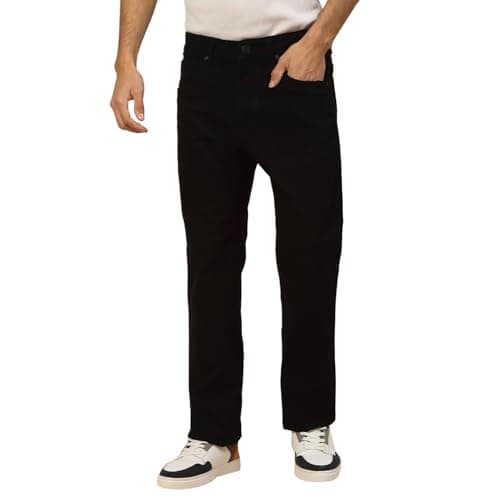 Cantabil Denim Jeans for Men Straight Fit Polycotton Fabric Solid Pattern Black