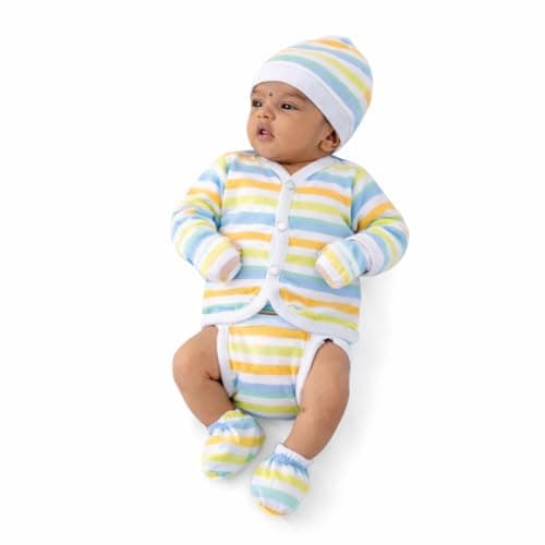 ZIKKU 100% Cotton Newborn Baby Gift Set for 0–6 Months | Soft Infant Clothing Combo for Diwali, Baby Shower, Mundan | Cotton Jabla Nappy Set