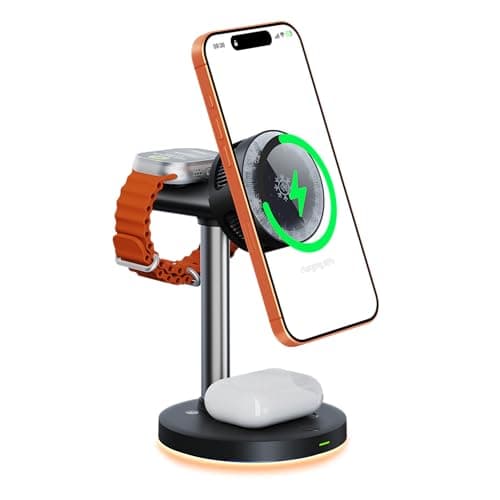 QI 2.2 25W Wireless Charger with Cooling Fan Smart Magnet Charger Stand for Apple Products, 3 in 1 Magnetic Charging Station for iPhone 17/1615/14/13/12 Series, Airpods Apple Watch (Black) 3