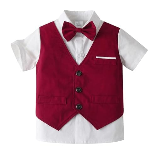 Hoscotch Boys Solid Red Short Sleeves Formal Set For Ages(12-18 Months) 5