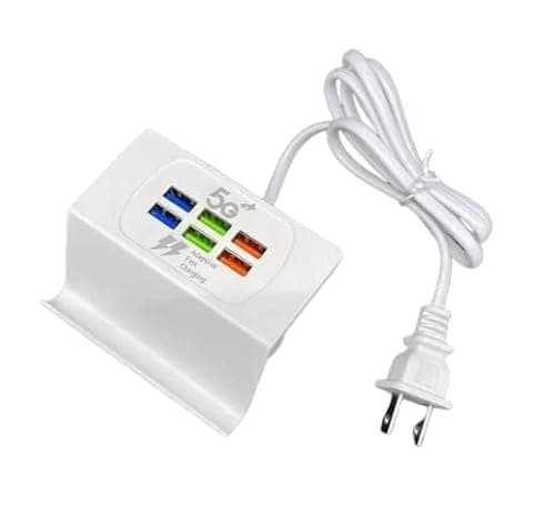 Tobo 6 Port USB Charger with Mobile Stand, Travel Power Adapter Station, 3.1 A Output USB Fast Charging Station, Wall Charger Power Adapter for Smart Phones, Tablet PCs, Power Bank etc