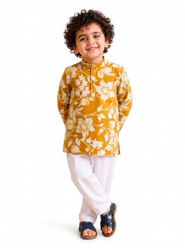 A.T.U.N. (ALL THINGS UBER NICE) Boys 100% Cotton Kurta Pyjama Set | Traditional Ethnic Wear Outfit for Kids | Soft Breathable Printed Kurta with Comfortable Pyjama | Festive Celebration Clothing Set