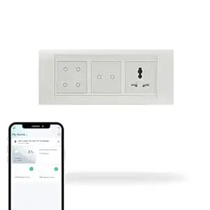 Aziot 6 Module Switch Board Plate | Smart 4 Touch, 2 Touch SW & Socket (Glass Finish) | WiFi+BLE | Google, Alexa & Siri (White)