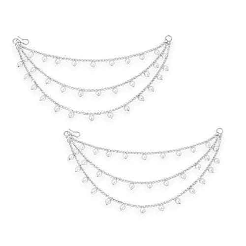 ACCESSHER Women's & Girls' Gold-Plated Multi-Layer Pearl Drop EarChain | Elegant 3-Layer Beaded Jewelry for Sarees, Lehengas & Ethnic Dresses | Perfect for Weddings & Special Occasions